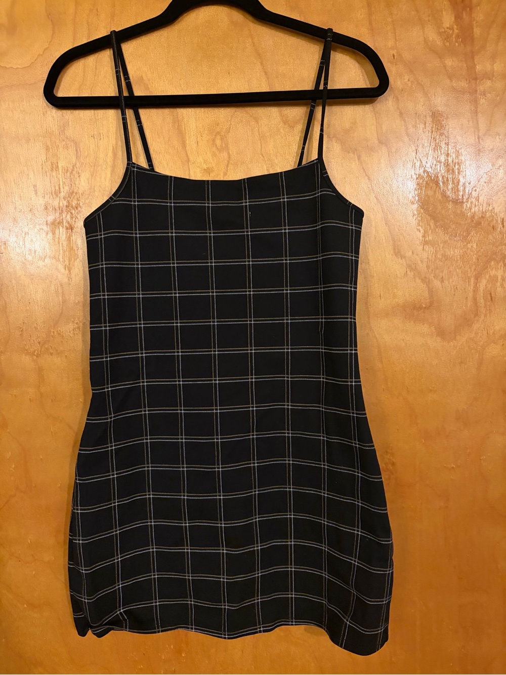 Forever 21 Black Slip Dress with White Windowpane Stitching